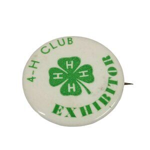 4-H Club Fair Exhibitor Green Clover Pinback Button 1.5" long pin Union Stamp